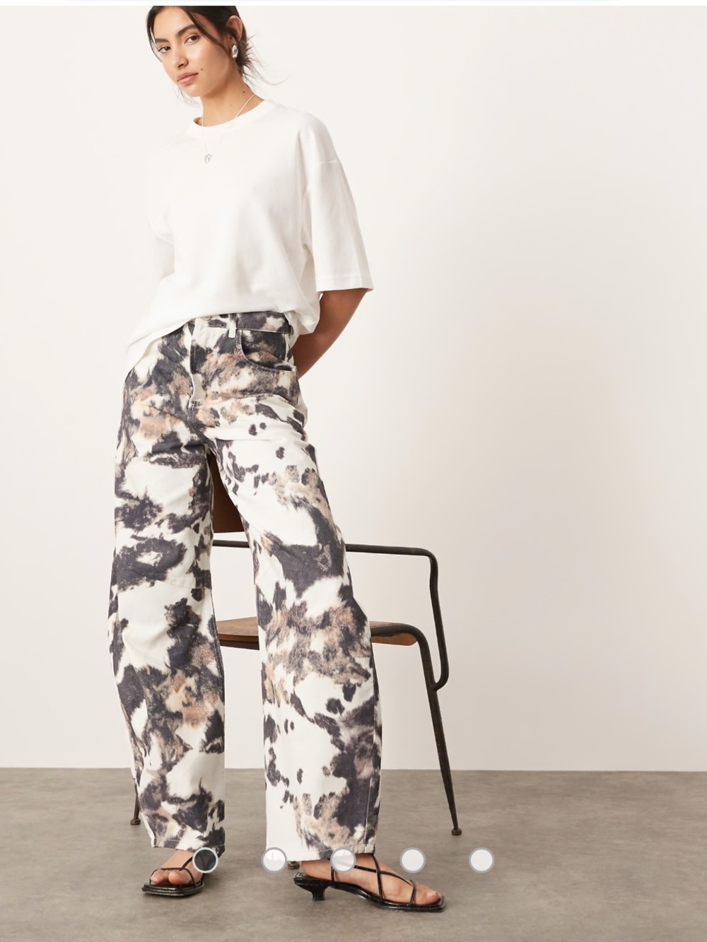Topshop Black, White & Brown Cow-Print Wide Leg Jeans